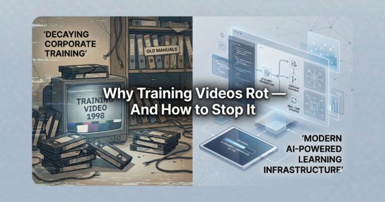 AI video for training lifecycle showing content decay and maintenance debt
