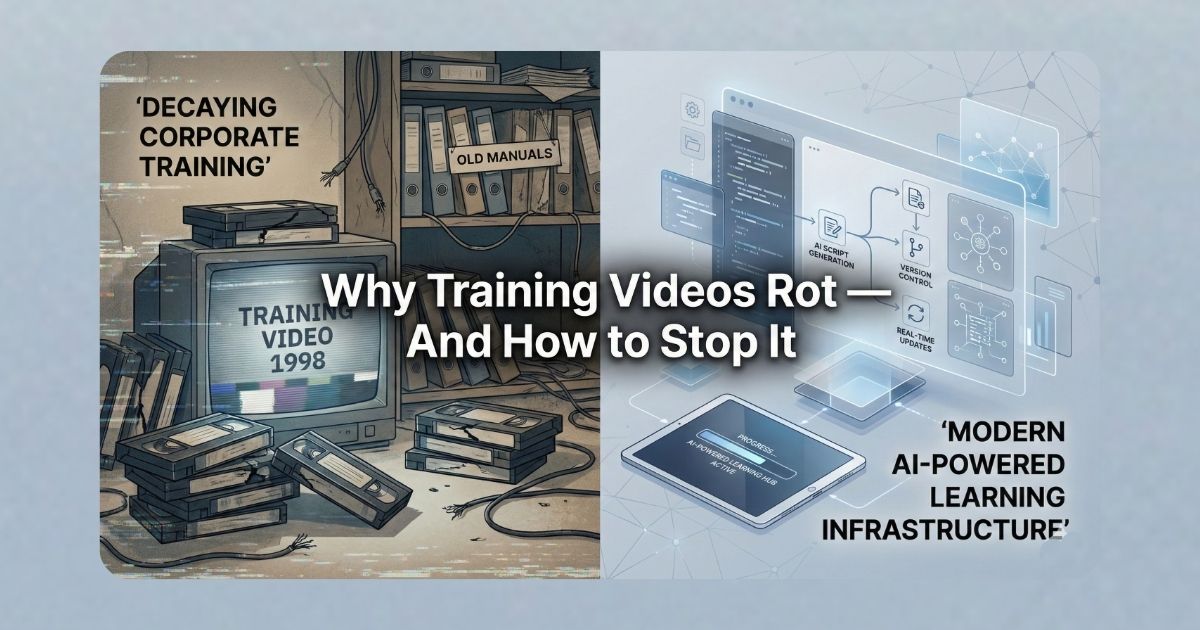 AI video for training lifecycle showing content decay and maintenance debt